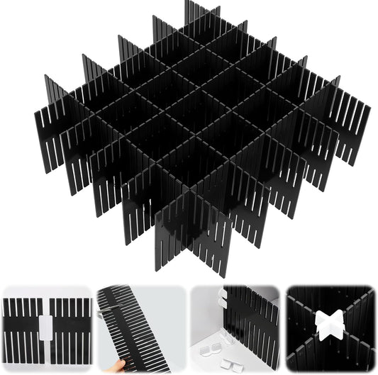 Blosssound 15pcs 5.12x 15 Tall Drawer Divider Adjustable Drawer Organizer DIY Ultra Deep Storage Organizer Separator with Fixed Buckle for Underwear Socks Dormitory Office Kitchen Bedroom(Black)
