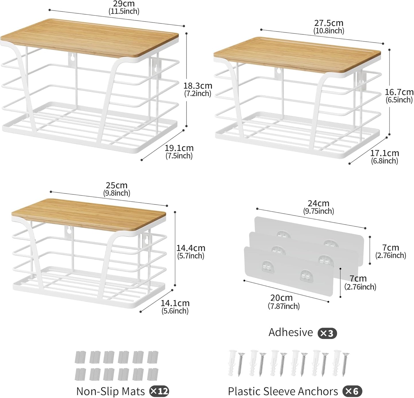3 Pack Stackable Laundry Room Organization,Trash Bag Dispenser Under Sink, Countertop Organizer, Kitchen Sink Accessories，White