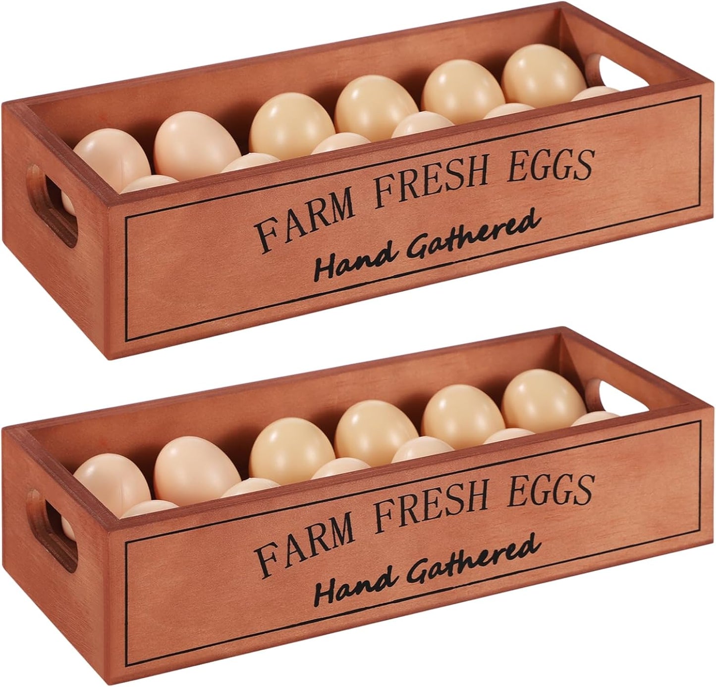 2 PCS Wooden Egg Holders, Farm Fresh Egg Baskets, Open Design with Handle, Holds 12 Eggs per Compartment, Ideal for Kitchen Countertop, Simple and Quality Storage Solution