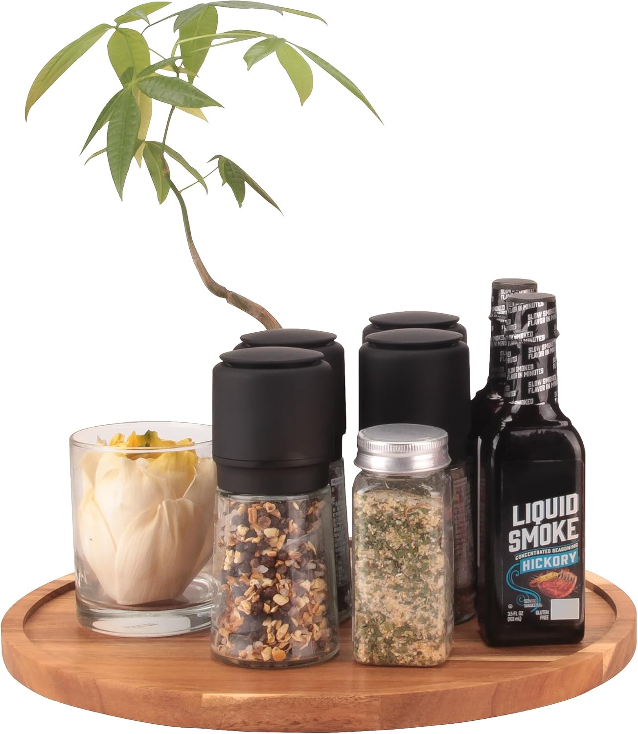 14 inch Wooden Lazy Susan Turntable, Acacia Wood Spinning Organizer for Dining Table, Cabinet, Fridge, countertop, Pantry