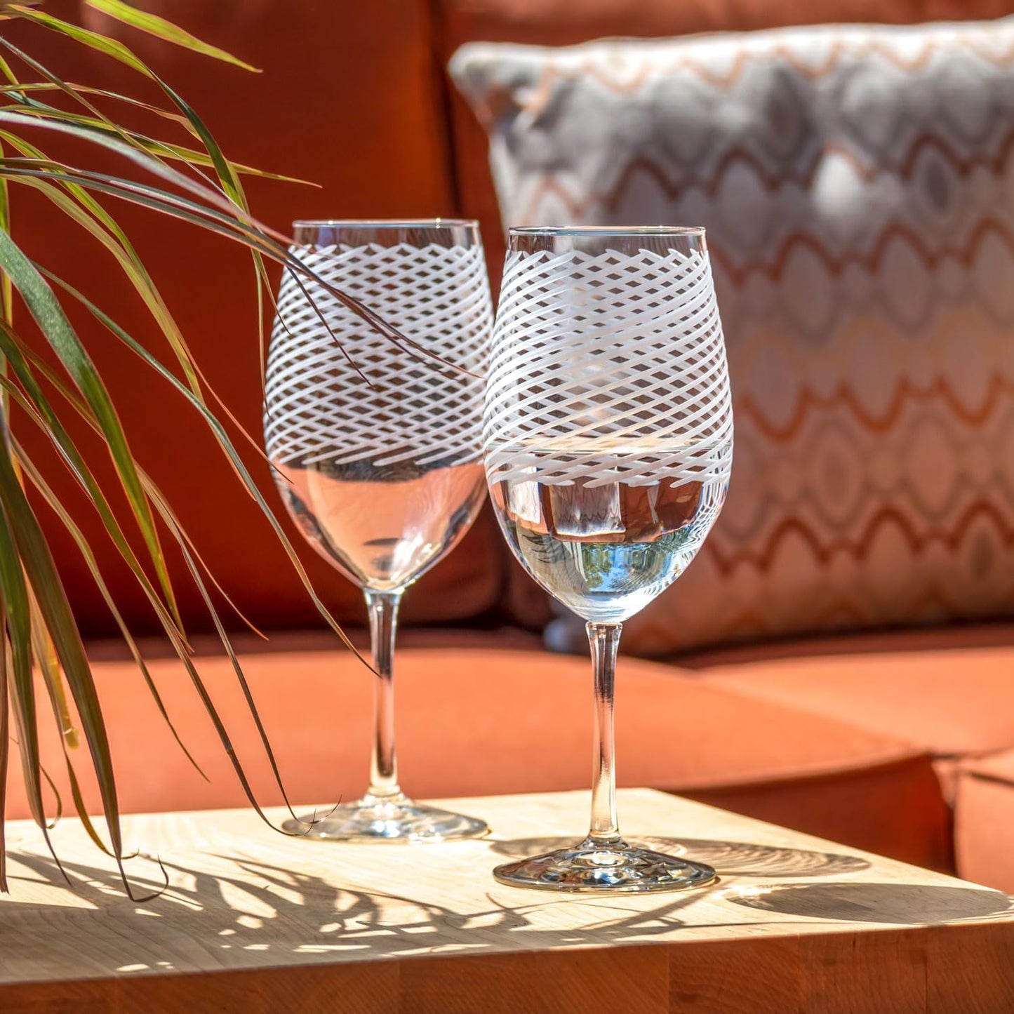 Rolf Glass Cyclone All Purpose Wine Glass | Set of 2 Stemmed 18oz Glasses | Proudly Made in the USA | Large Engraved Tumbler Glasses | Lead-Free Glass