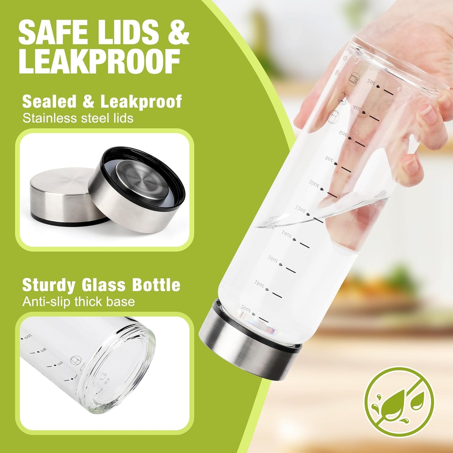 20oz Glass Juice Bottles – 4 Pack Reusable Wide Mouth Bottles with Stainless Steel Lids & Cleaning Brush, BPA-Free Water Bottles for Juicing, Smoothies, Milk, and Protein (600ml)