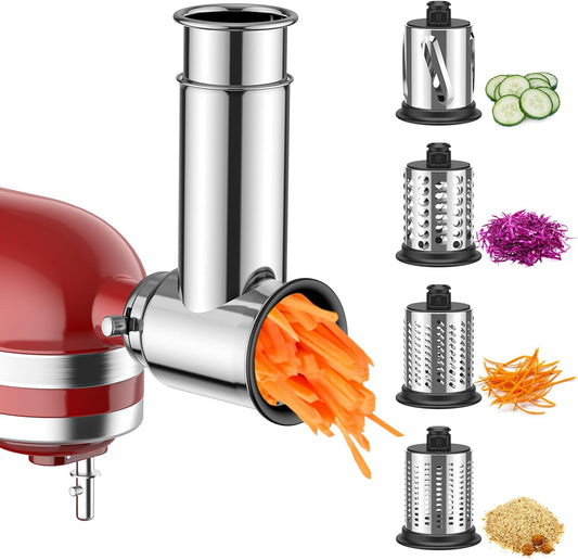 Stainless Steel Slicer Shredder Attachment for KitchenAid Stand Mixer, Cheese Grater Attachment for Kitchenaid, Grinding Powder, Salad Maker with 4 Blades, Attachment for Kitchenaid Mixers