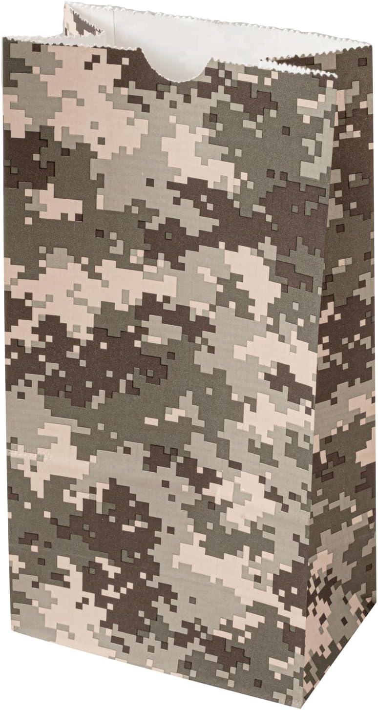 Restaurantware Bag Tek 4 LB Disposable Lunch Bags 100 Sturdy Take Out Bags - Flat Bottom Great For Restaurants Cafes And Bakeries Camouflage Paper Popcorn Bags Versatile For Grocery And More