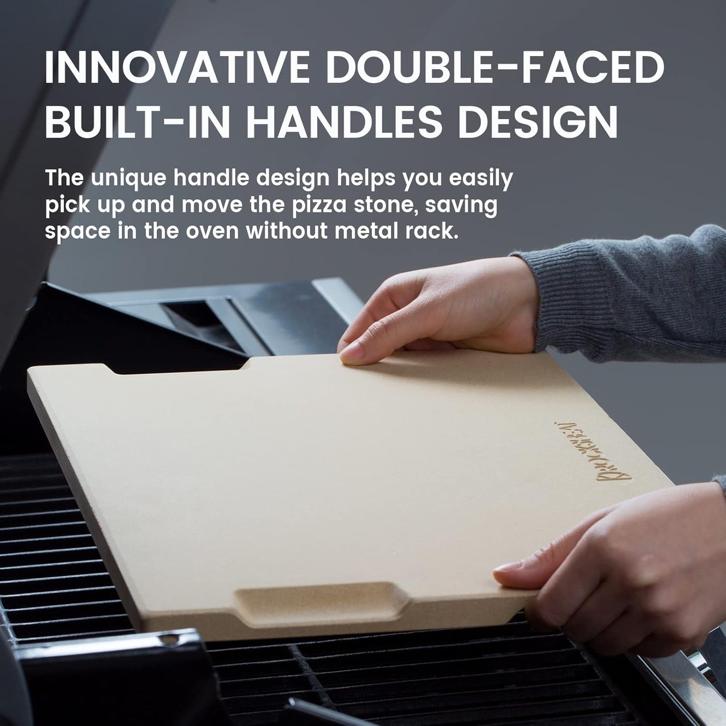 Pizza Stone, 12"x12" Square Pizza Stone for Oven Grill BBQ, Cordierite Baking Stone for Bread & Pie, Unique Built-in 4 Handles Cooking Stone