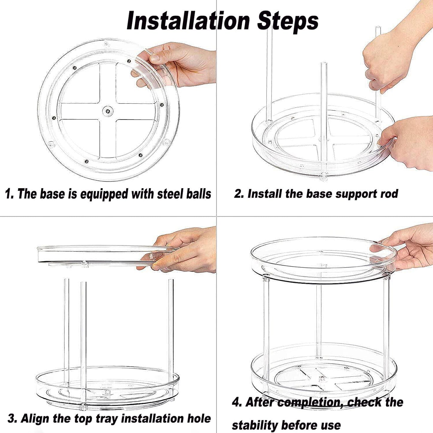 2 Tier 9.25Inch Clear Lazy Susan Organizer for Fridge and Cabinet, 360°Rotating Makeup Organizer, Cosmetic Display Cases, Under Sink Turntable Organizer for Kitchen Bathroom Dorm