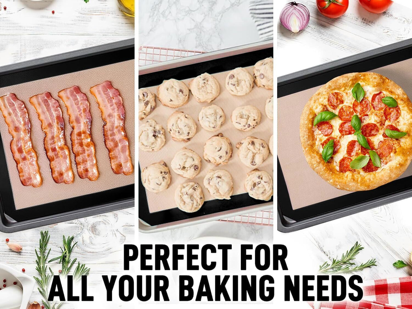 Zulay Kitchen Silicone Baking Mat Sheet Set - Reusable Baking Mat Nonstick - Half Sheet Baking Mat For Oven (Black, 3 Pack)