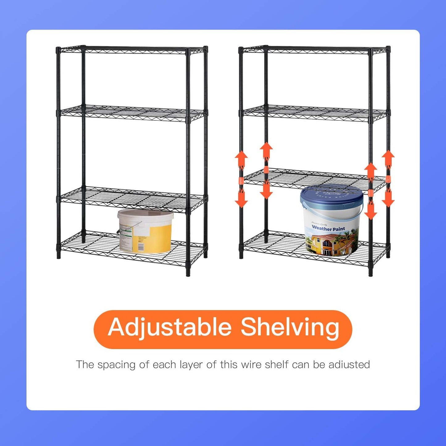 36" L×14" W×54" H Commercial Wire Shelving Unit Metal Shelf with 4 Tier Adjustable Layer Rack Strong Steel for Restaurant Garage Pantry Kitchen Garage，Black