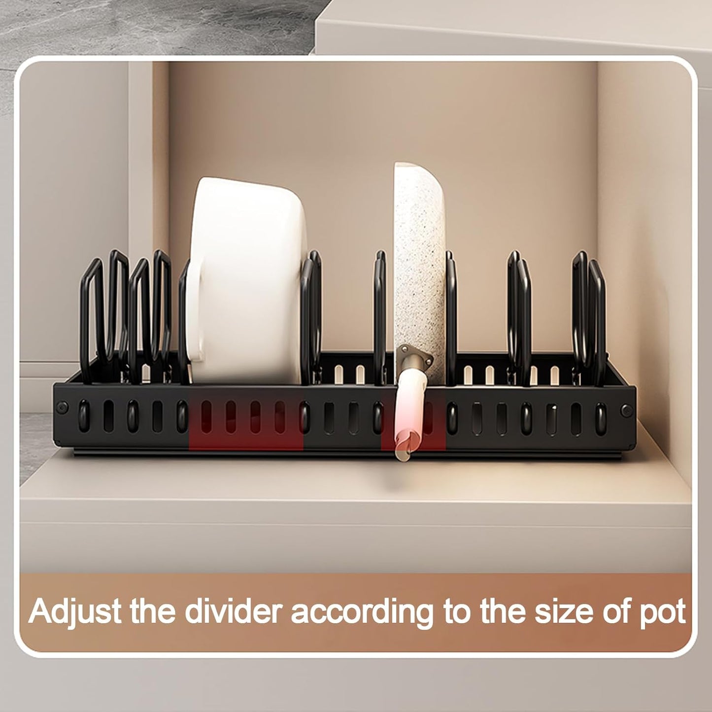 2 Pack Pots and Pans Organizer Under Cabinet, Sliding Pot Lid Holder and Pan Rack in Kitchen, Pull out Pot and Pan Organizer, for Pot Lid, Bakeware, Dishes, Pots and Pans Storage