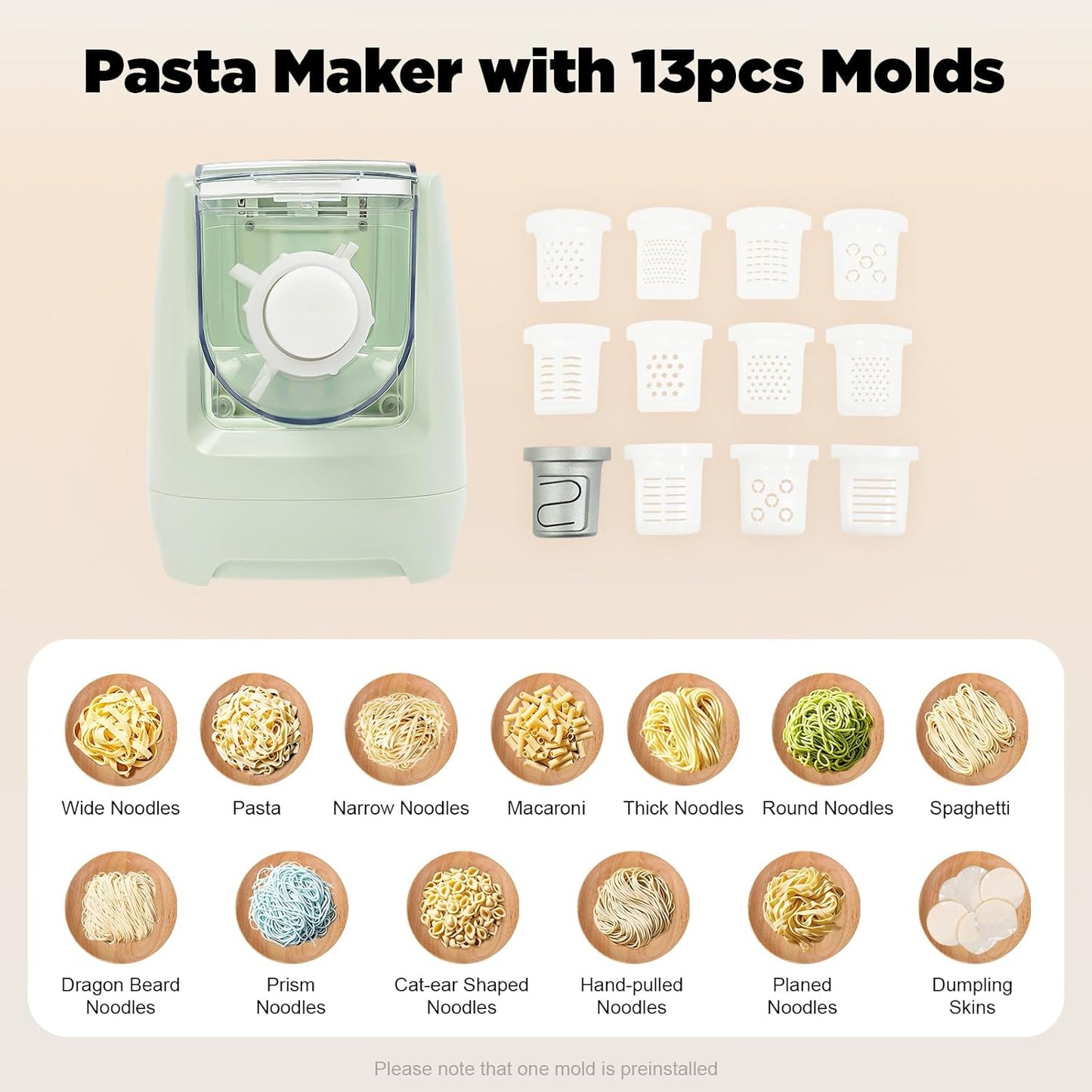 260w Automatic Pasta Machine, Electric Pasta Noodle Machine, 12 Noodle Shapes Pasta Machine With Measuring Cup,Capacity 0.6kg/ 1.32lbs,Can Make Long Noodles, Spaghetti, Macaroni. (Upgraded Version)