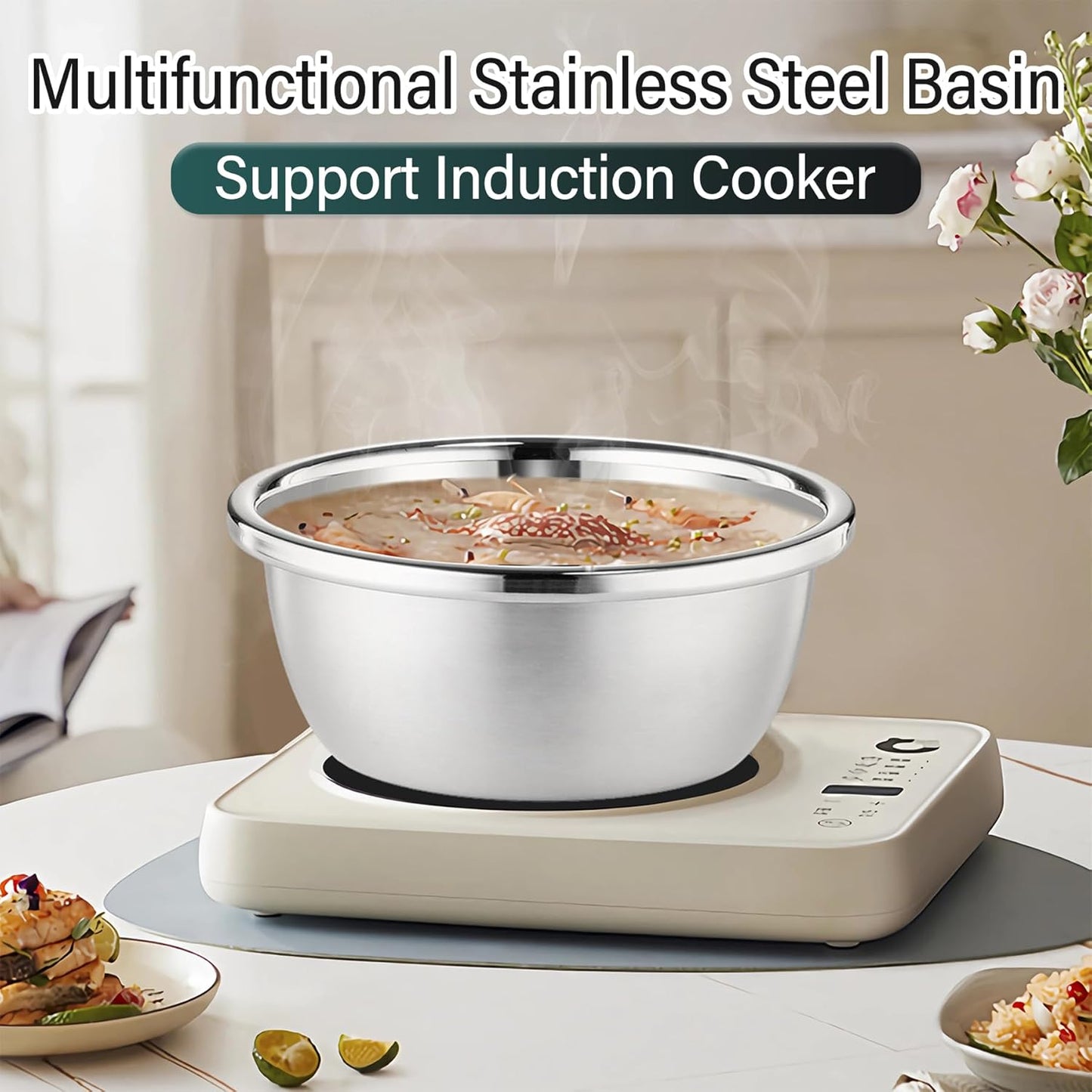 304 Stainless Steel Colander 5QT Microporous Colander & Large Bowl for Kitchen,Rice Strainer with Salad Mixing Bowl for Pasta Straining,Fruit Washing,Vegetable Draining,Food Mixing(2PCs)