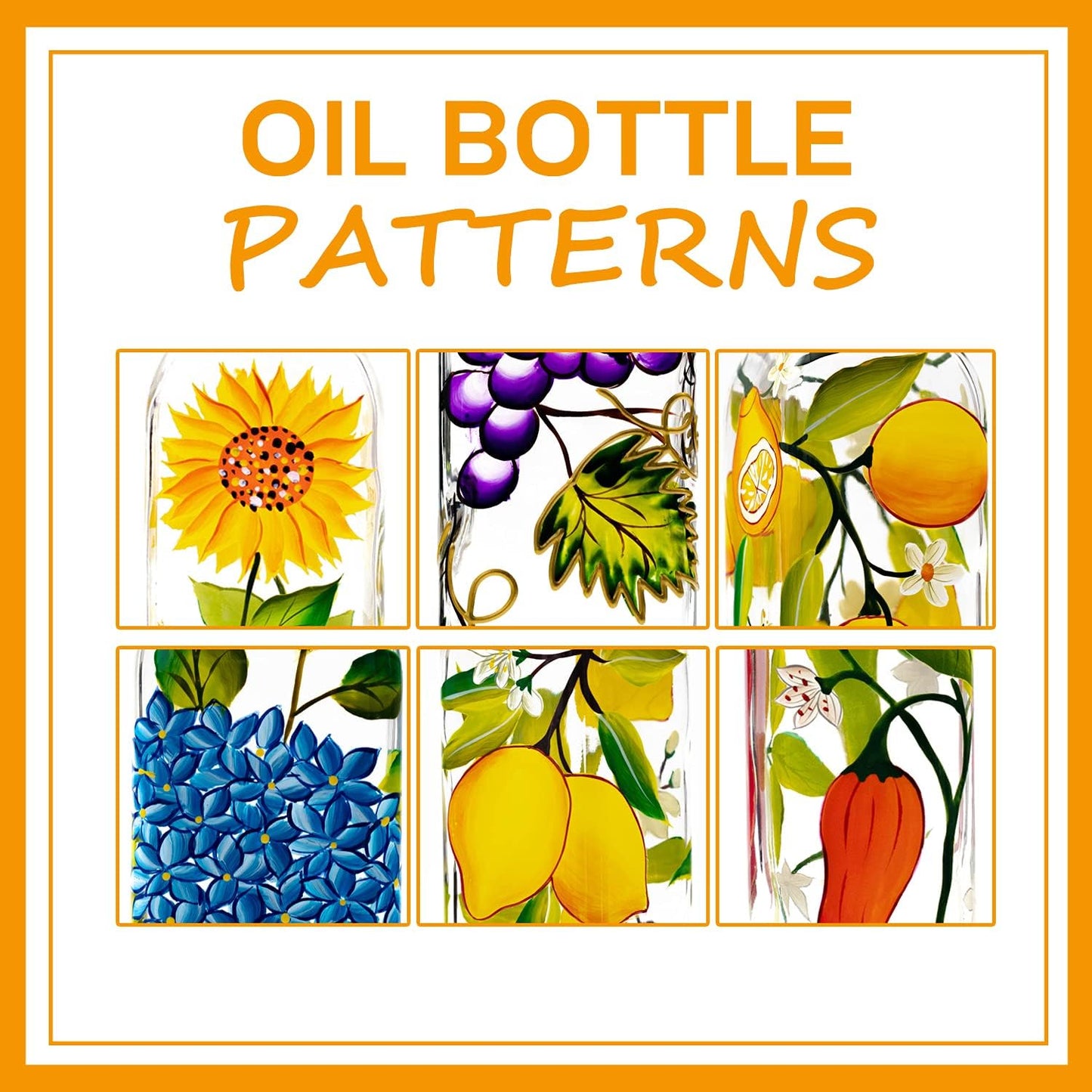 17oz Hand Painted Glass Olive Oil Bottle Dispenser - 500ml Green Oil & Vinegar Cruet with Pourers - Olive Oil Carafe Decanter for Kitchen (sunflower2)