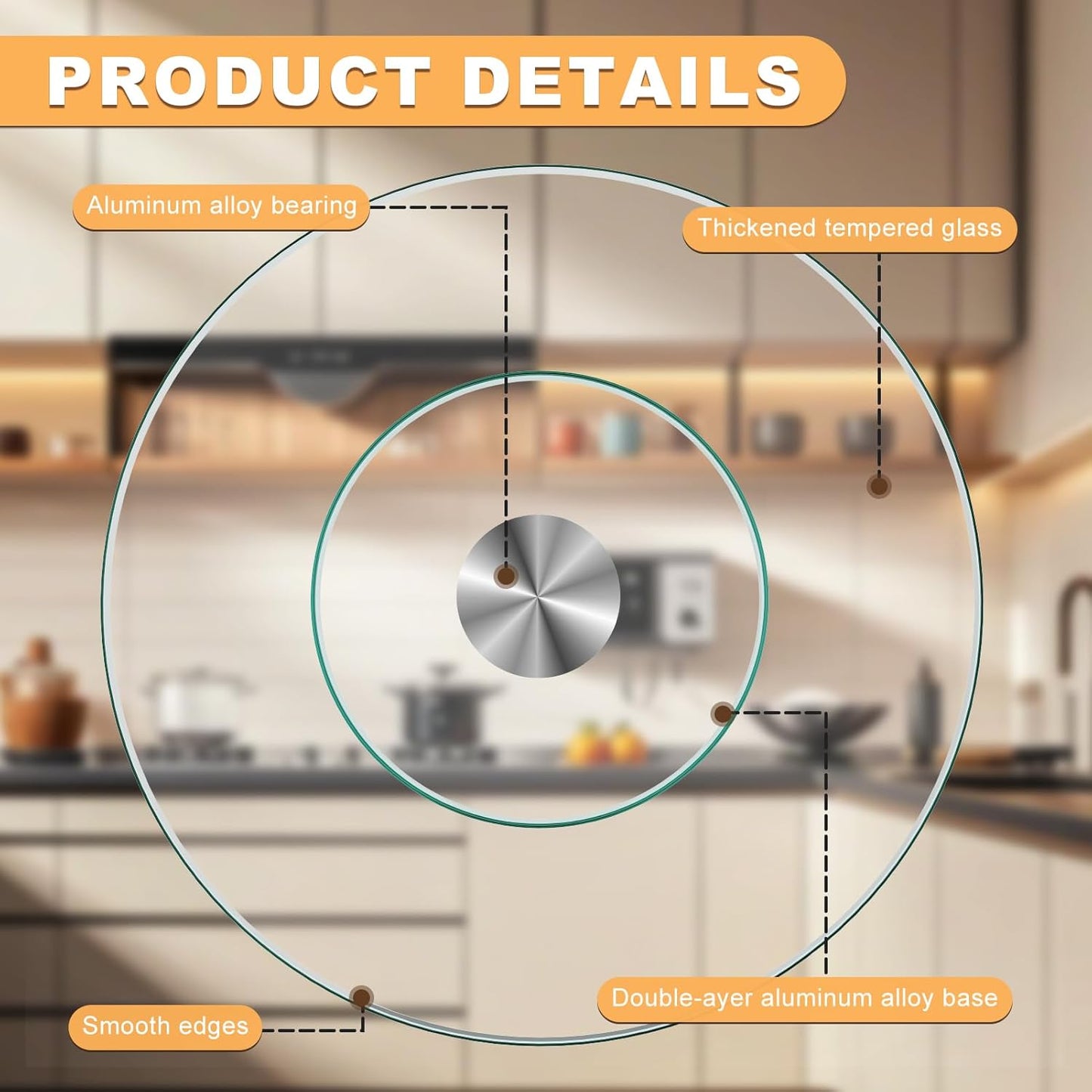 20'' Glass Lazy Susan Turntable Dining Table, 360 ° Round Dinner Plate Rotating Tray Transparent Dinner Plate, Silent and Smooth Rotation of The Dinner Plate (20inch/50cm)