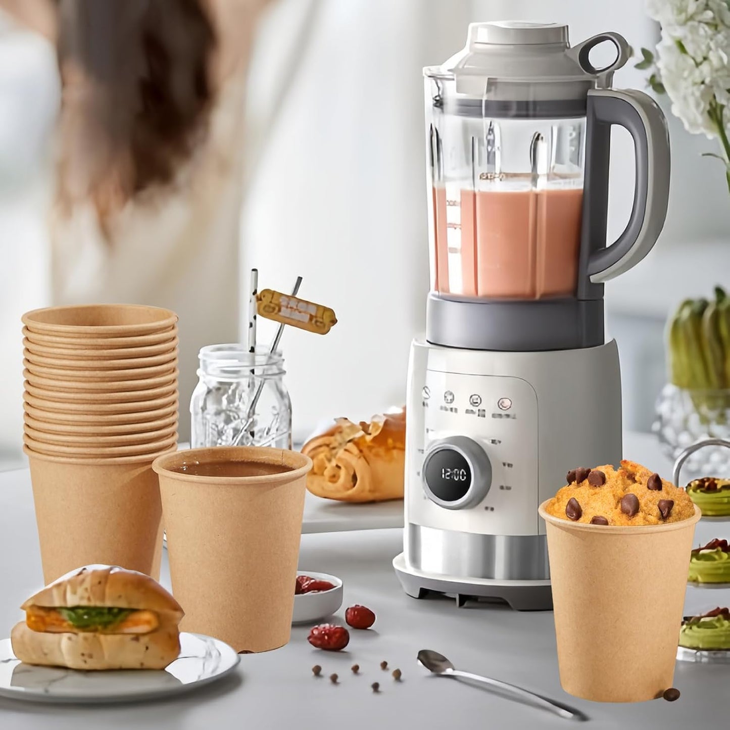 400 Pack 8 oz Kraft Paper Cups, Unbleached Disposable Paper Coffee Cups, Thickened Hot/Cold Beverage Drinking Cup for Party, Home, Cafes, Bistros, Businesses (Brown)