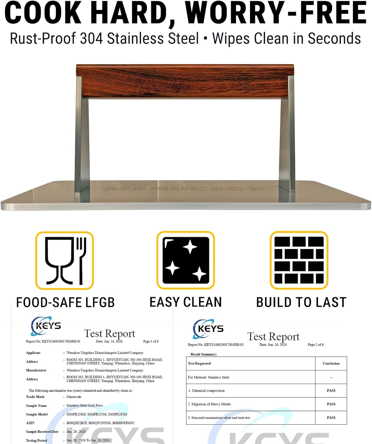 Stainless Steel Bacon Press - 3.2 LB Heavy Cooking Weight, Ideal for Flat Top Grill - Griddle Accessories for Searing Smash Burger, Steak, Sandwich - 9.25 x 5.7 Inches, Flat Bottom, Rectangle