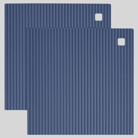 2 Pack 8.6"x8.6" Trivets for Hot Dishes, Hot Pads for Kitchen, Silicone Trivets for Hot Pots and Pans, Hot Plates to Protect Table, Heat Resistant Silicone Trivet Grey (Blue, 8.6"x8.6")