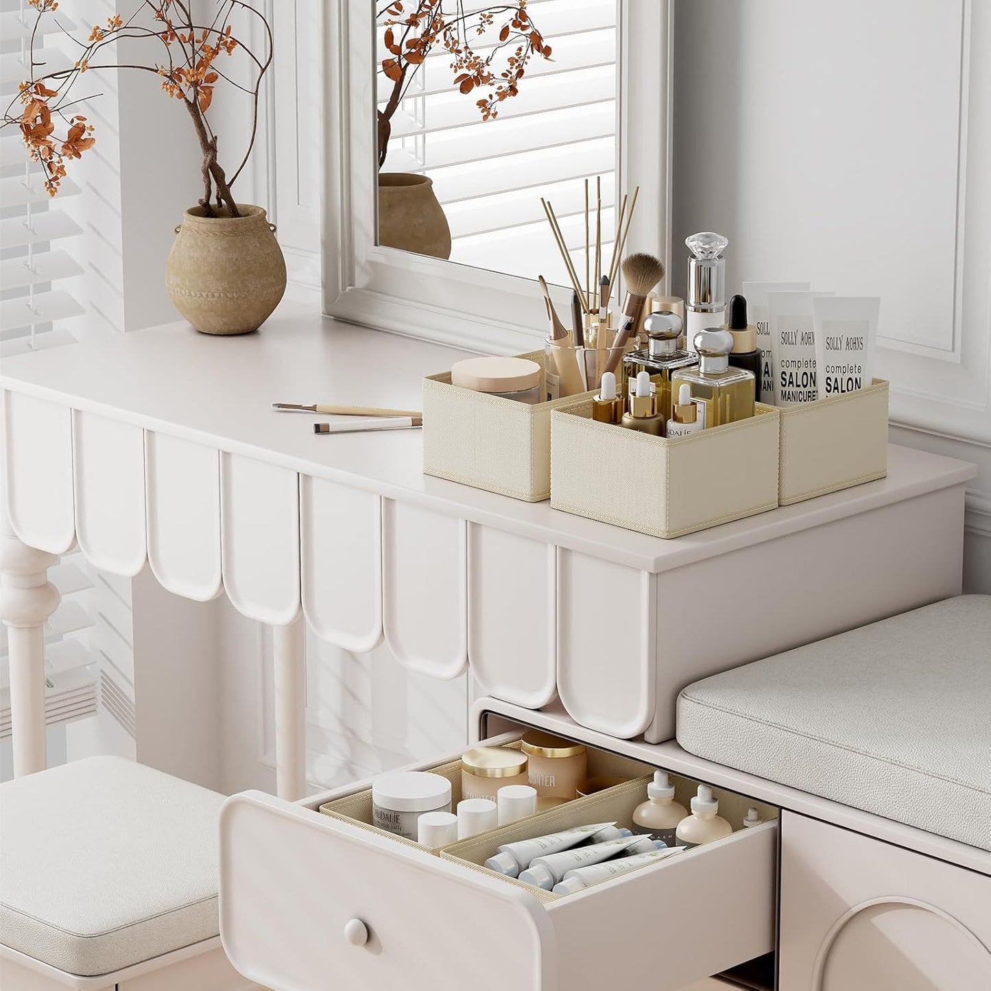 DIMJ Drawer Organizer Clothes 15 Pack - Foldable Baby Organizers and Storage & Dresser Organizer for Bedroom, Closet - Nursery Organization Dresser Dividers for underwear, Sock,Bra, Belt, Tie, Beige