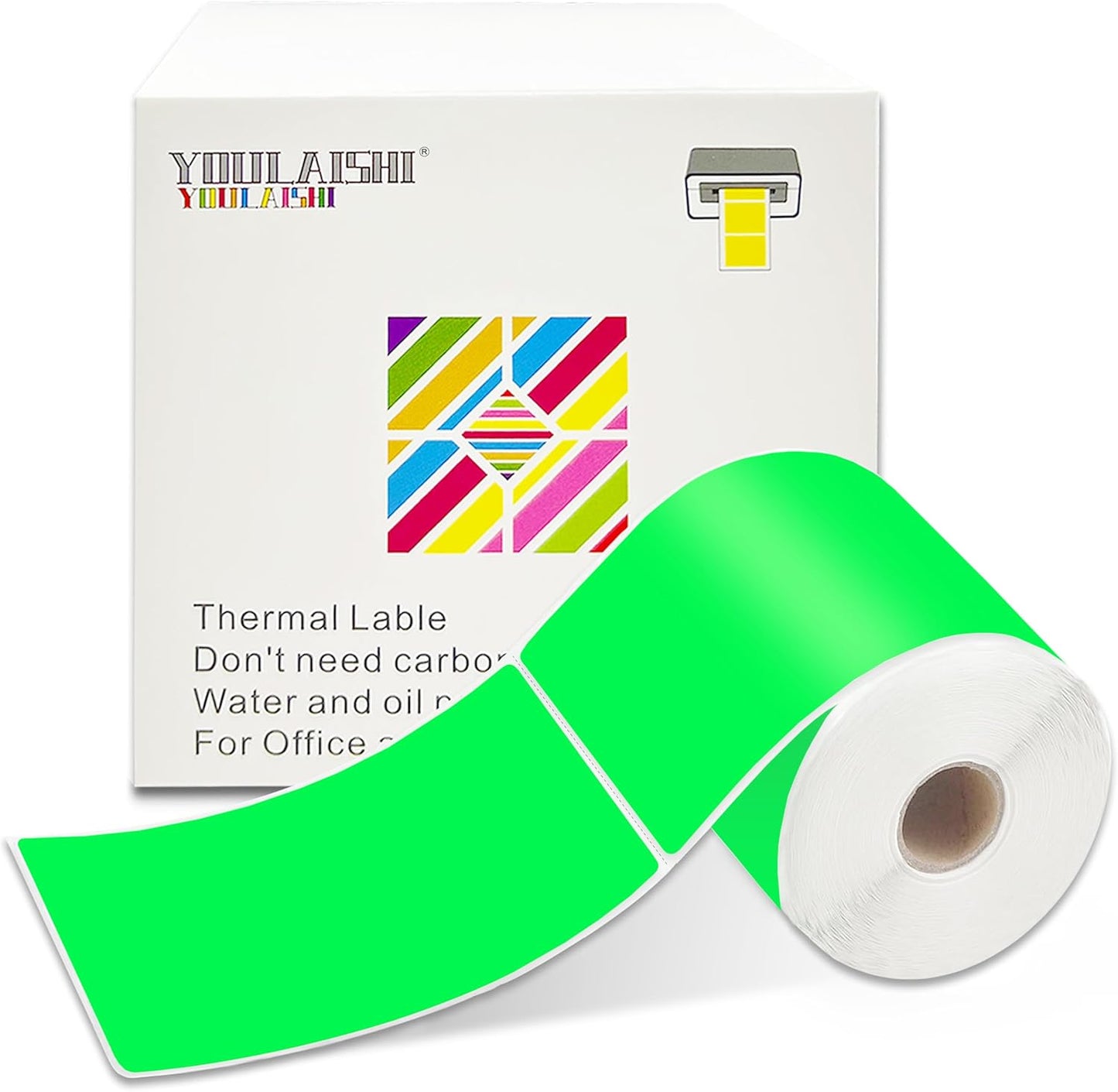 3 X 5 Inch Printable Waterproof Rectangle Color Coding Labels, 300 Per Roll Adhesive Color Coding Stickers for Bar-Codes, Address, Small Business Labeling, Inventory, Fluorescent Green