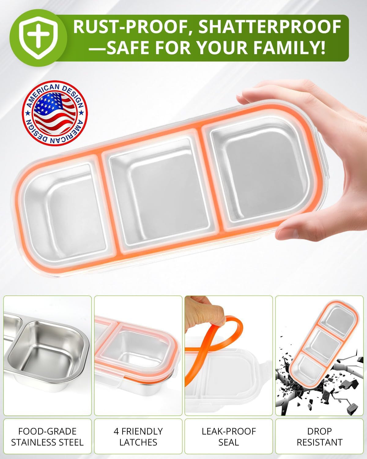 4-Pack Food-Grade Stainless Steel Snack Containers, Multi-Compartment & Leakproof, Ideal for Families & Travel, Stackable, Kid & Adult Bento Storage (4 Pack)