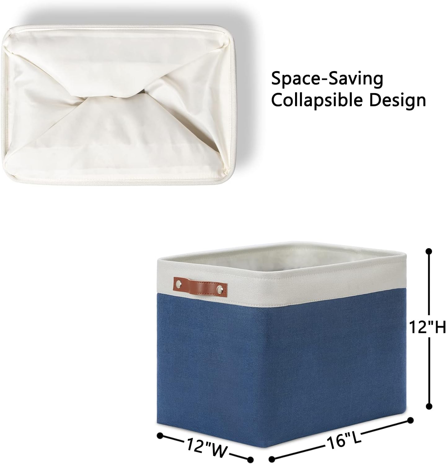 DULLEMELO Large Rectangular Baskets for Storage 16"x12"x12" [2 Pack] Collapsible Storage Baskets for Organizing Closet, Clothes, Toys (White & Blue)