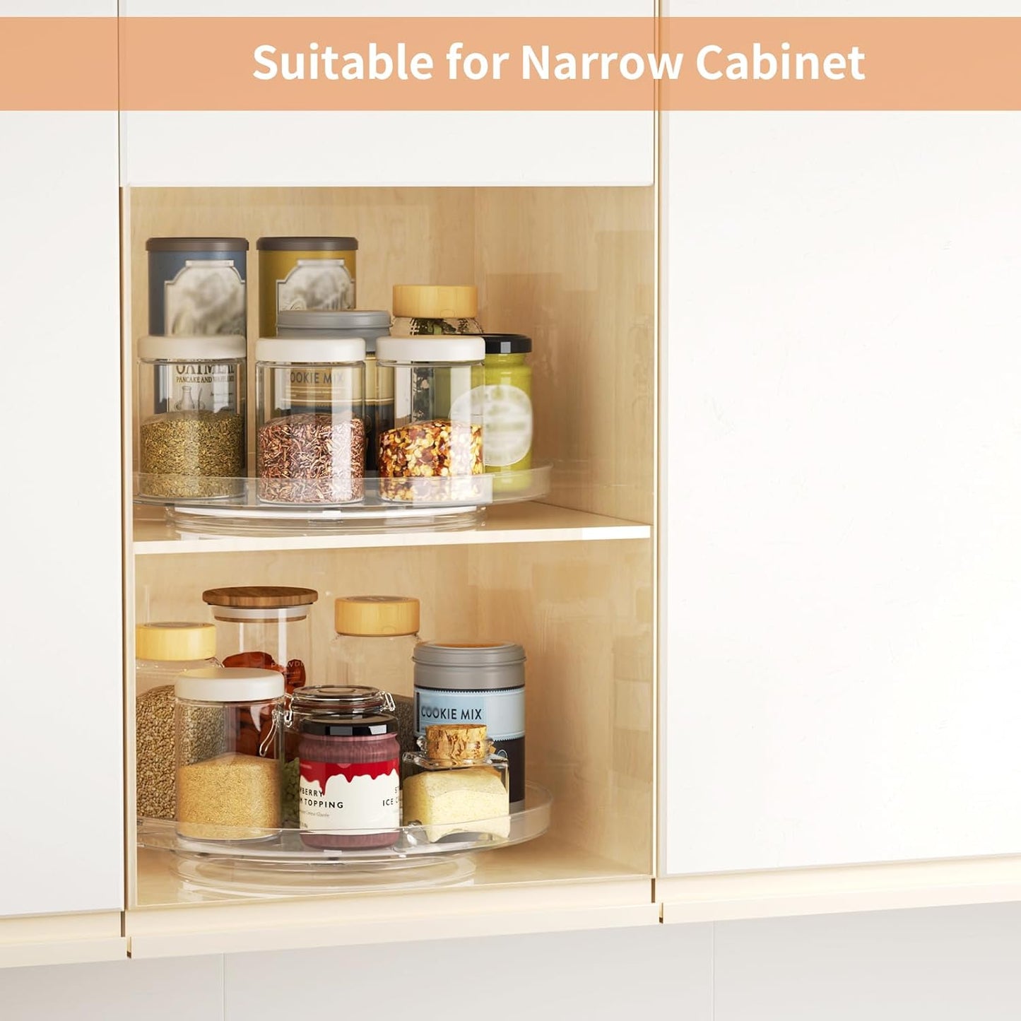 2 Pack Lazy Susan Organizer Turntable, Clear 9 Inch Rotating Organizer Tray for Cabinet Table Top, Round Non-Skid Refrigerator Lazy Susan, Kitchen Storage for Pantry Countertop Bathroom, Spice Rack