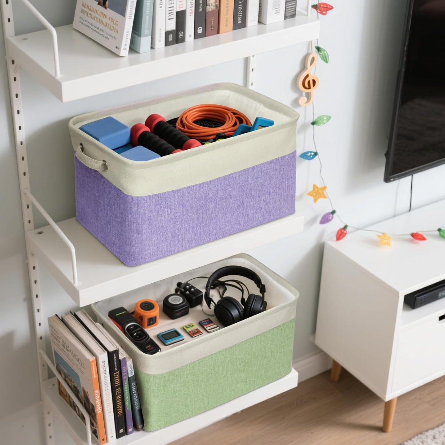 BALEINE Fabric Storage Bins for Shelves, Linen Storage Baskets for Organizing, Decorative Closet Storage Bins for Clothes, Toys, Home Storage (Black, 4 Pack)