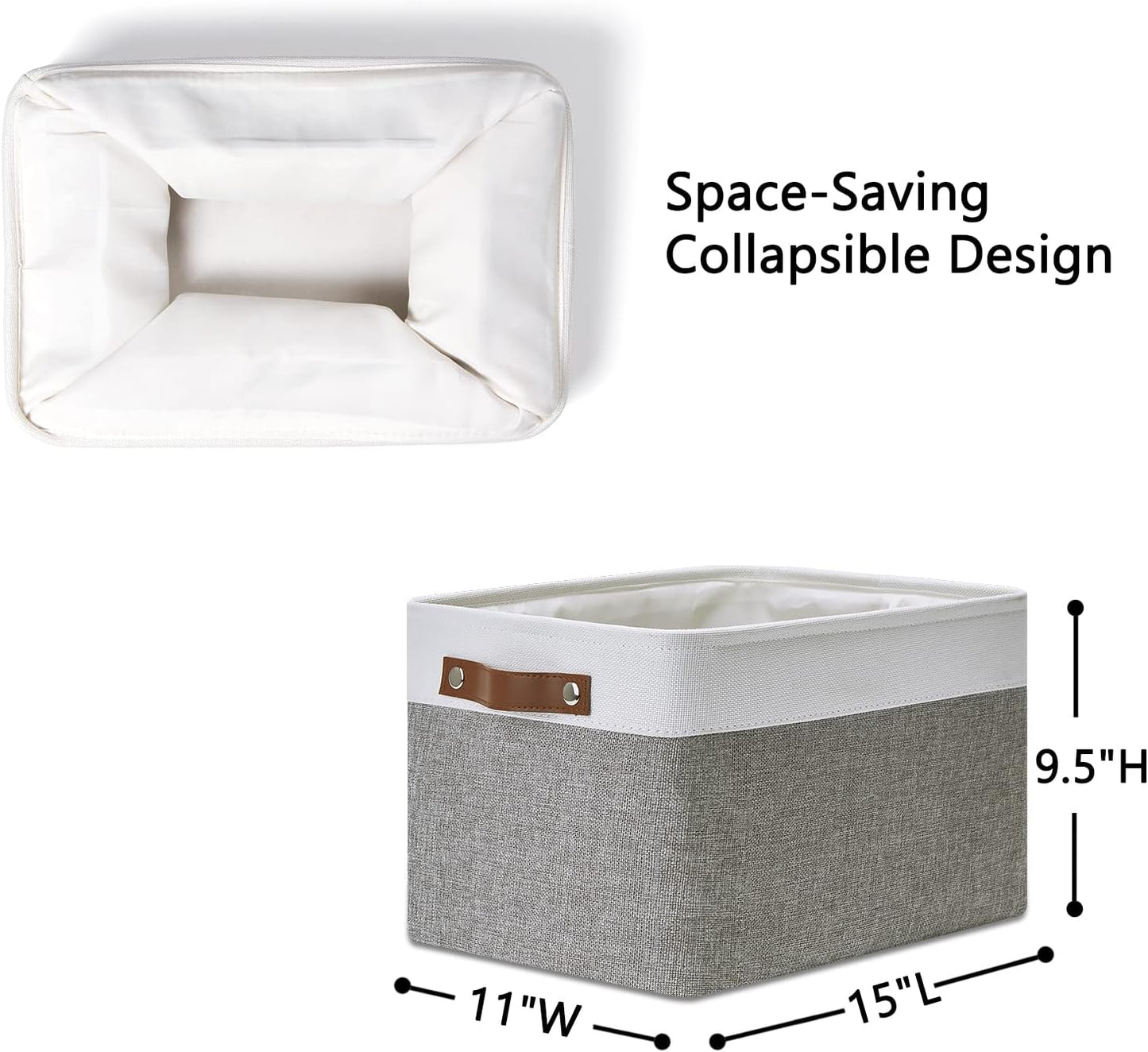 DULLEMELO Fabric Baskets for Storage, Office, Home,Nursery,Organizing Baskets for Shelves, Bedroom, Toys,Gift,Fabric Storage Basket with Handles(White&Grey,15"x11"x9.5",4-Pack)