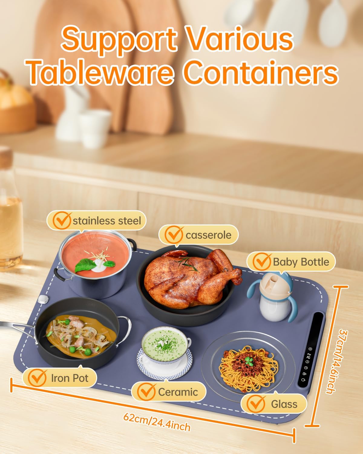 Food Warming Mat, Electric Warming Tray, Fast Full Surface Heating Mat with 6 Level Adjustable Temperature and 6 Hours Timer, Silicone Food Warmers for Gatherings,Parties,Everyday Use