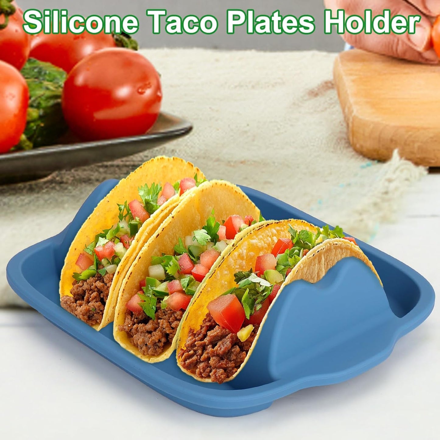 Juome Upgraded Silicone Taco Holder 4 Packs - Reusable Taco Plates with Dividers, Taco Rack Holders Stand for Hard/Soft Taco Shell Holder, Taco Party Serving Tray Plates, Dishwasher & Microwave Safe
