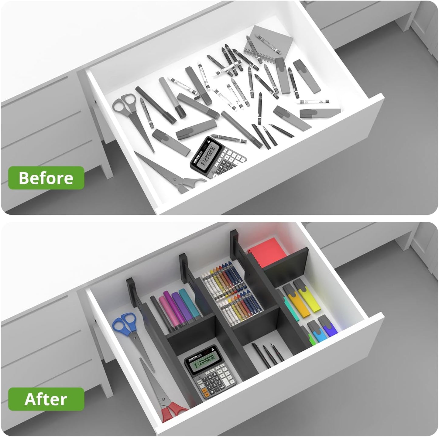 ANTOWIN 4 Pack Expandable Drawer Dividers, 4.7'' High, Extend from 12.2'' to 17.7'', Dresser Drawer Organizers, Bamboo Separators for Kitchen, Bedroom, Office, Bathroom (Black)