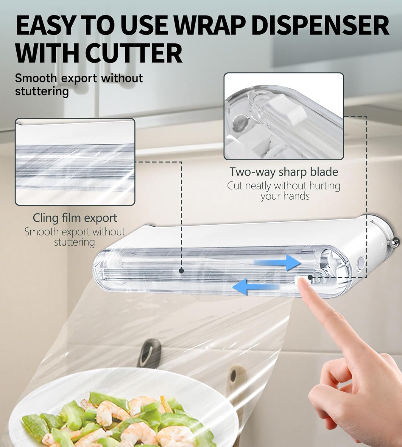Plastic Wrap Dispenser With Cutter, Reusable Cling Film Dispenser, Cling Wrap Dispenser With Slide Cutter, Also For Aluminum Foil, Tin Foil, Baking Paper (white)