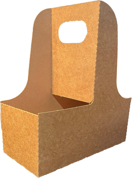 2 Cup Kraft Cardboard Beverage Carrier (Pack of 25) - Durable Drink Carriers for Hot or Cold Beverages - Perfect for Food Delivery Service, Door Dash, Uber Eats, or Any On-The-Go Dining Needs