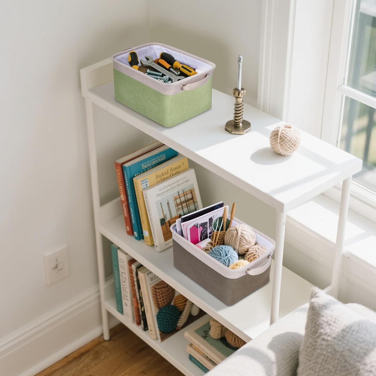 BALEINE 4 Pack Fabric Storage Bins for Shelves, Linen Storage Baskets for Organizing, Decorative Closet Bins for Clothes, Home (Navy Blue, 12"x8"x8")