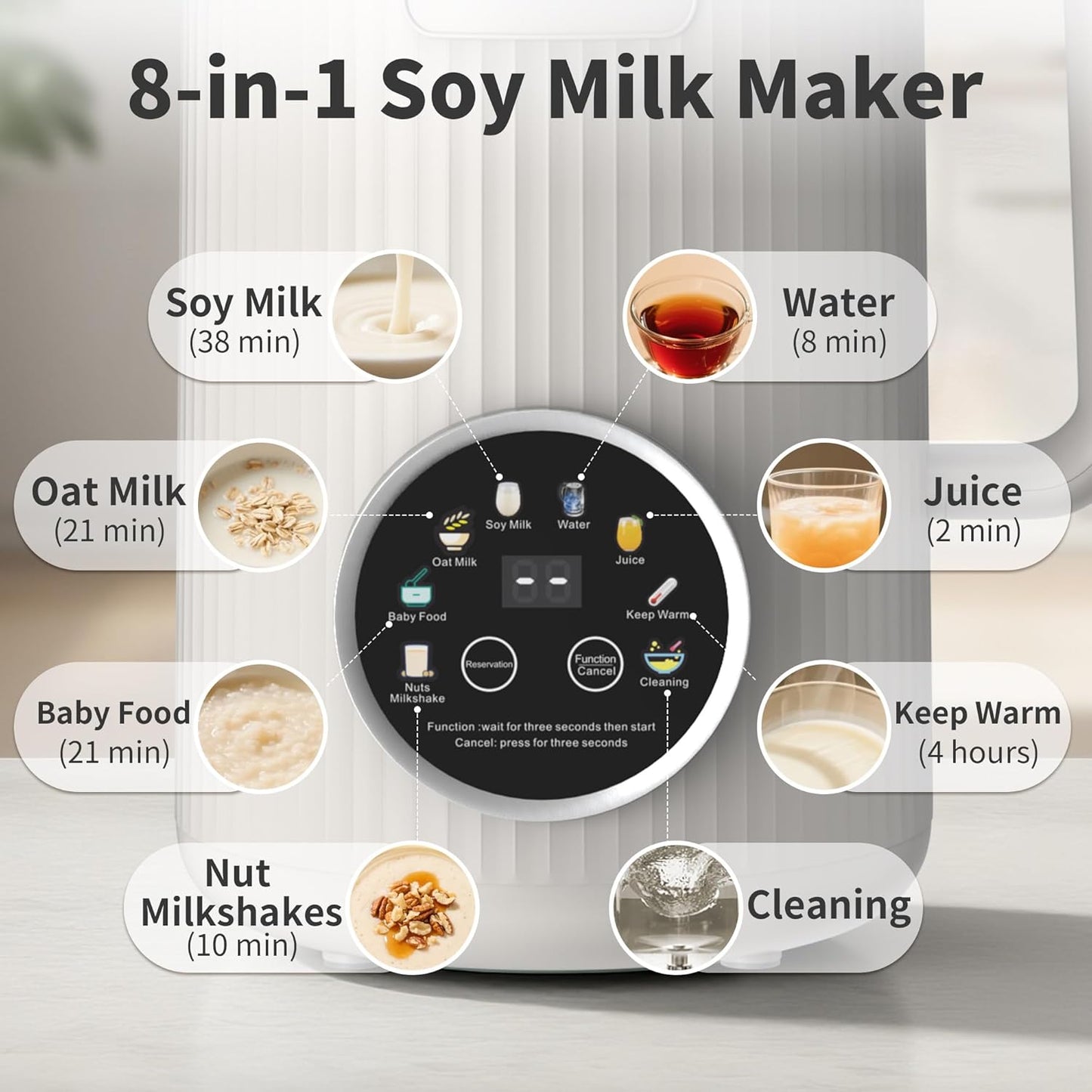 35oz Nut Milk Maker Machine: 8-in-1 Soy Milk Maker with Auto Clean & 20-Blade - Multi-Function Nut Milk Machine with Self-Cleaning, Auto Shutoff, for Vegan Drink (White)