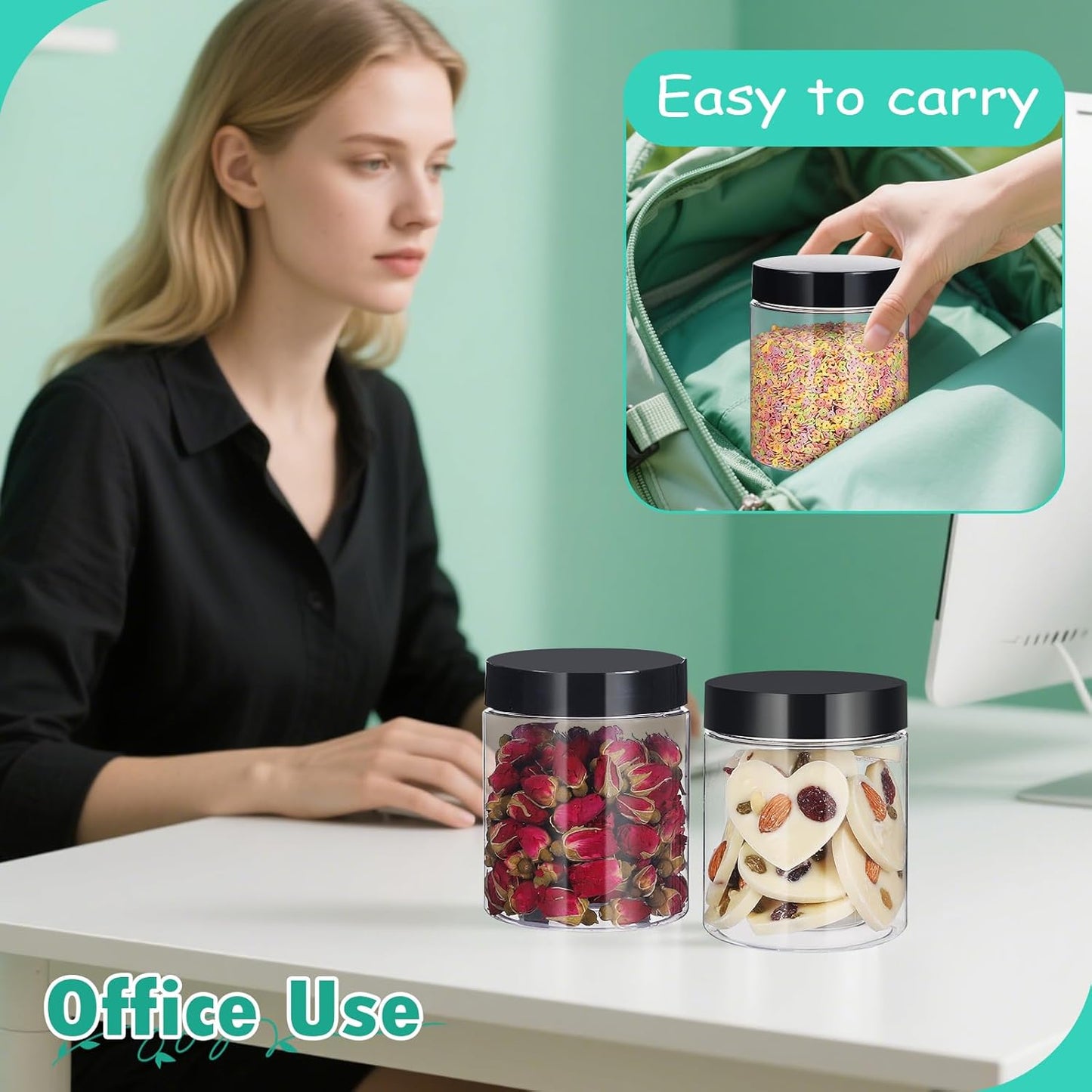 36pcs 16 oz Plastic Containers with Lids Labels Leak Proof BPA Free Airtight Refillable Clear Small Containers Storage Jars for Storing Dry Food Slime Honey Jam,black