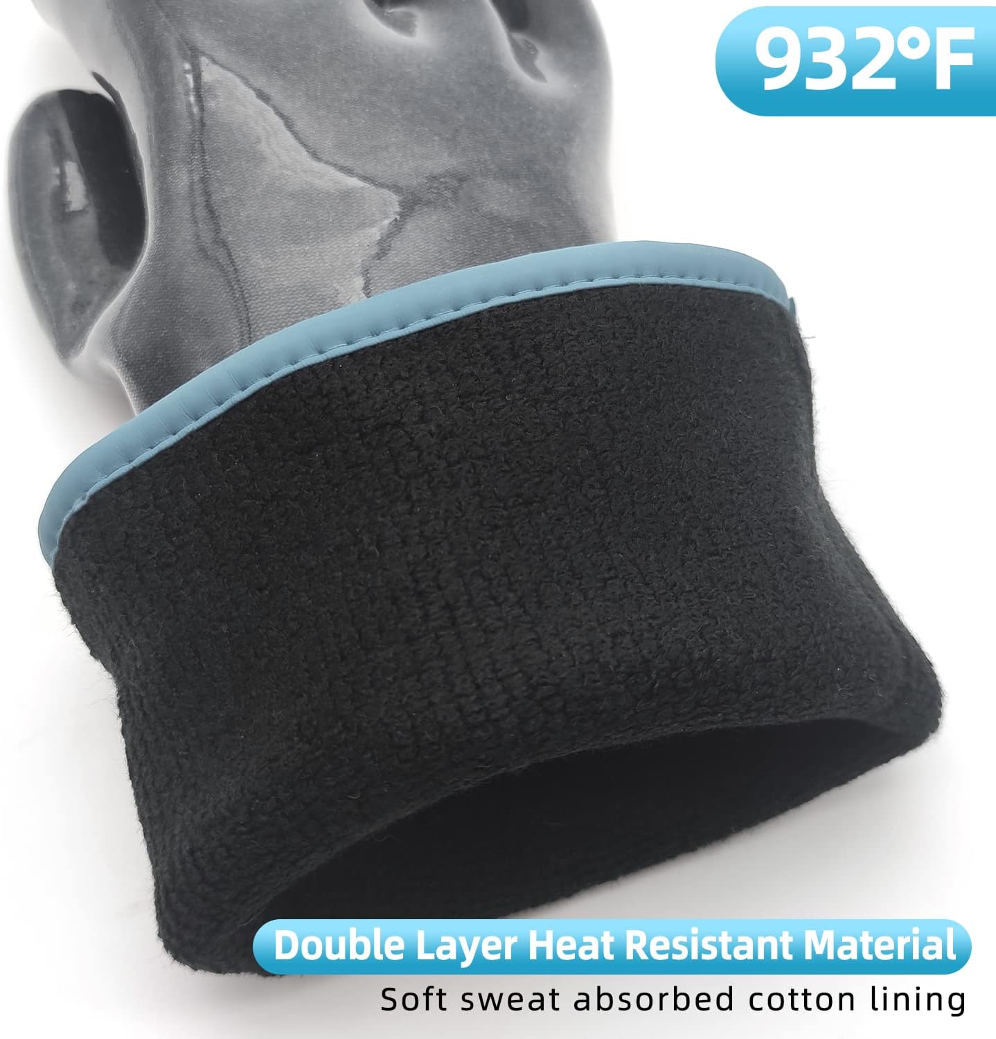 DEYAN Silicone BBQ Gloves, 932°F Heat Resistant Oven Gloves with Fingers, Kitchen Waterproof Hot Proof Glove for Fryer, Smoker, Baking, Cooking, Cutting(9/L)