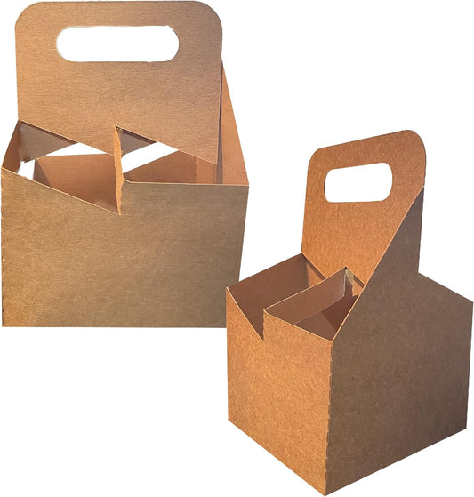 4 Cup Drink Carrier with Handle | Kraft Paperboard Cup Holder | Disposable Cup Holder for Hot or Cold Drinks | Cup Carrier for Food Delivery Services, Uber Eats, Door Dash (50)