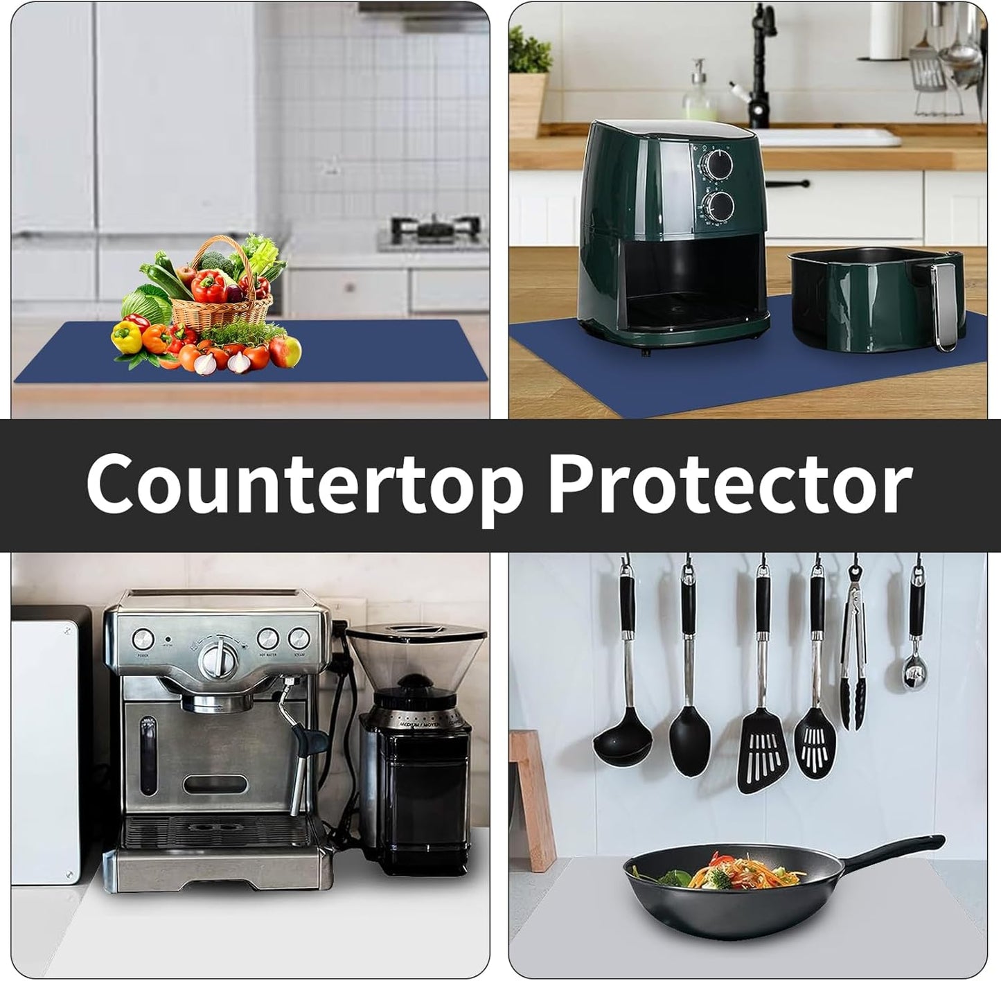 2MM Extra Thick Silicone Mats for Kitchen Counter, 23.6" x 15.7" Kitchen Island Heat-Resistant Coffee Mat, Non-slip Desk Protect Mat, Multipurpose Countertop Protector (Semitransparent)