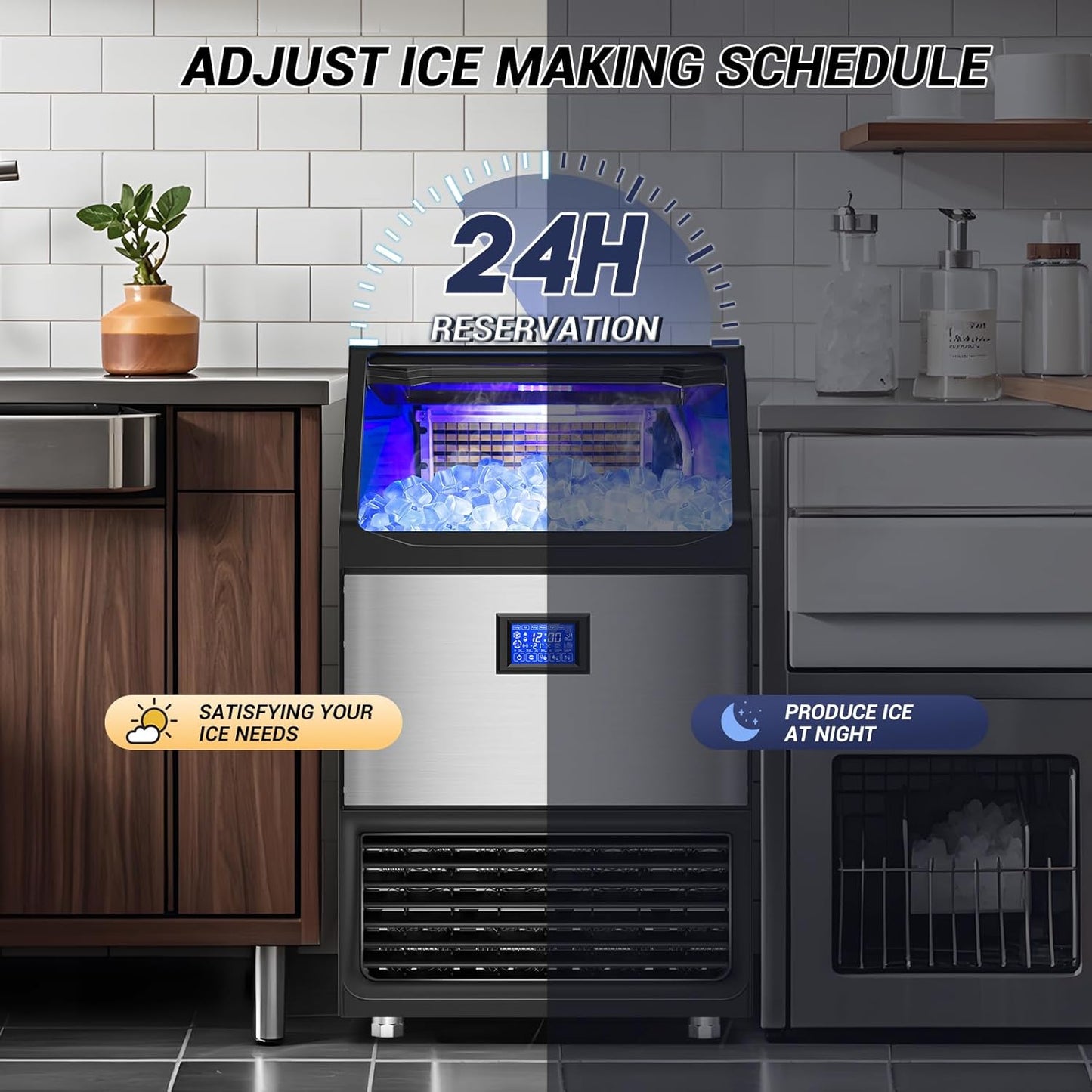 450Lbs/24H Under Counter Commercial Ice Machine with 160LBS Large Storage Bin, Stainless Steel Freestanding Ice Maker for Home Bar Cafe, Include Water Filter and Ice Scoop,Self Cleaning