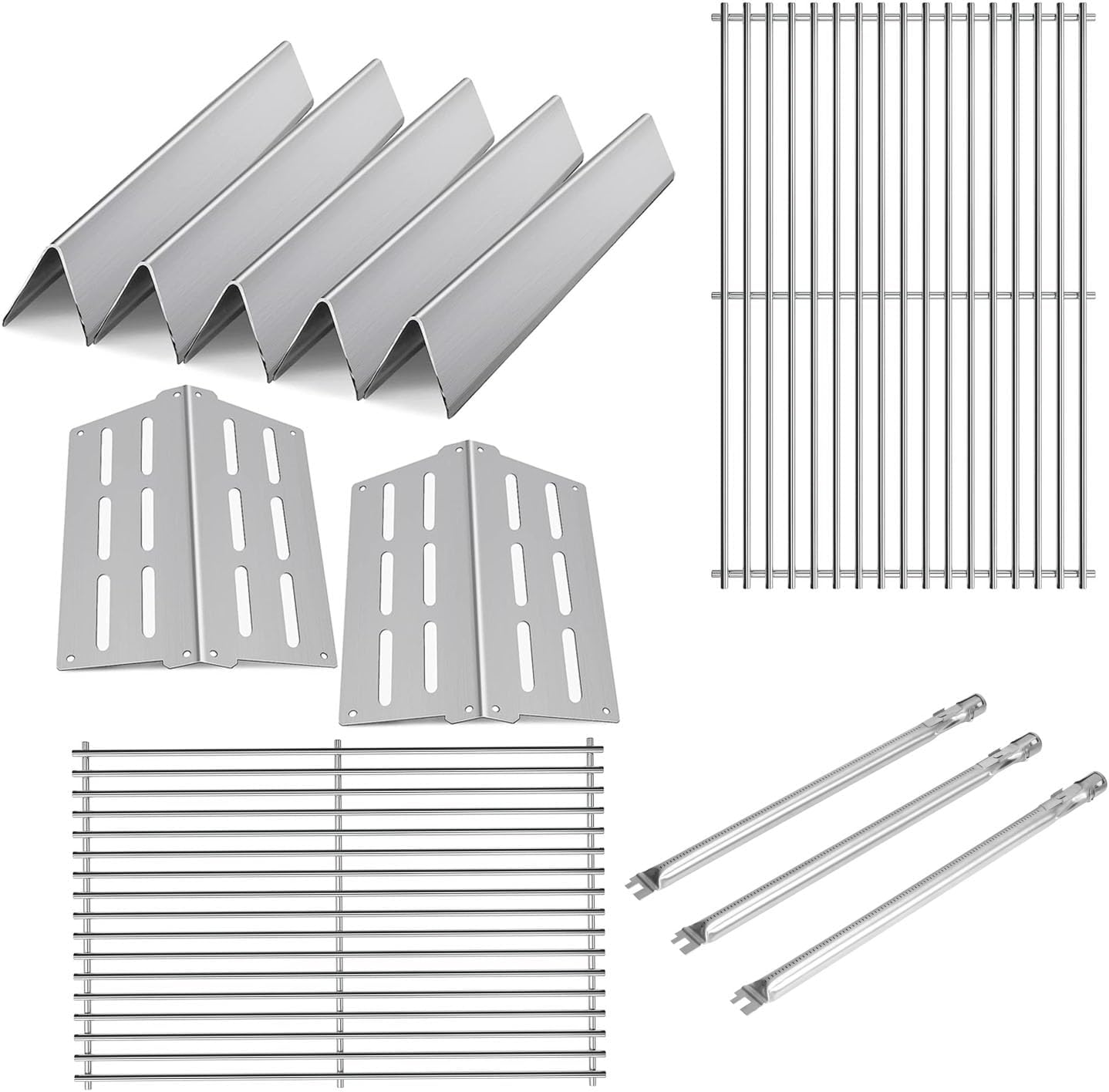 Stainless Steel 7524 7528 Grill Grates with 7620 7621 Flavorizer Bars 65505 Heat Deflectors and 62752 Burner for Weber Genesis Grill Parts 300 Series E310 E320 E330 S310 S320 S330