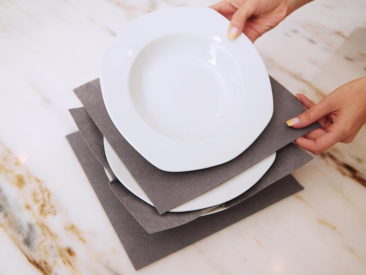 Covermates Keepsakes Dish Storage Box - Stackable, Reinforced Handles, China Storage, Grey Heather