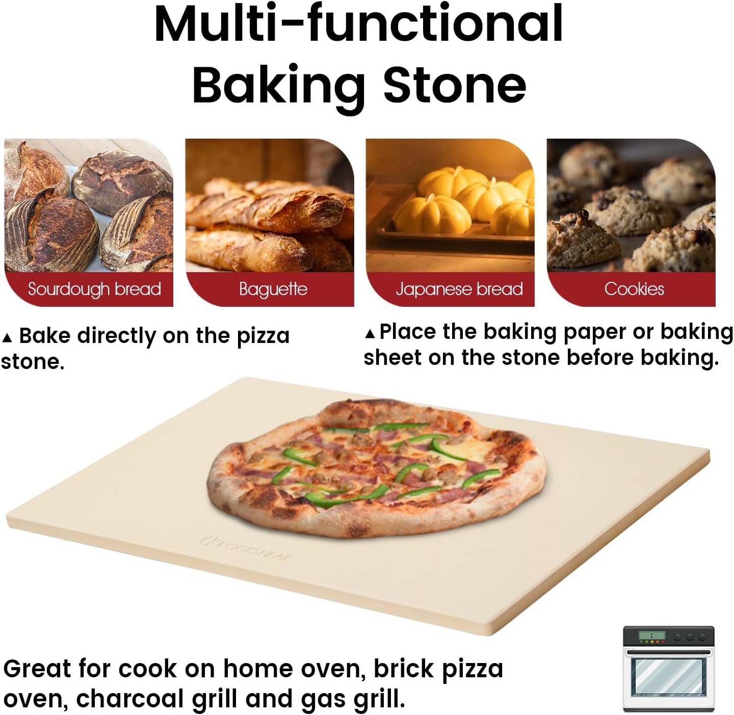 Pizza Stone, Rectangular Extra Large 22" x 14" x 0.6" Pizza Stones for Oven Grill BBQ, Industrial Commercial Heavy Duty Cordierite Baking Stone for Pizza Bread, Outdoor Pizza Accessories