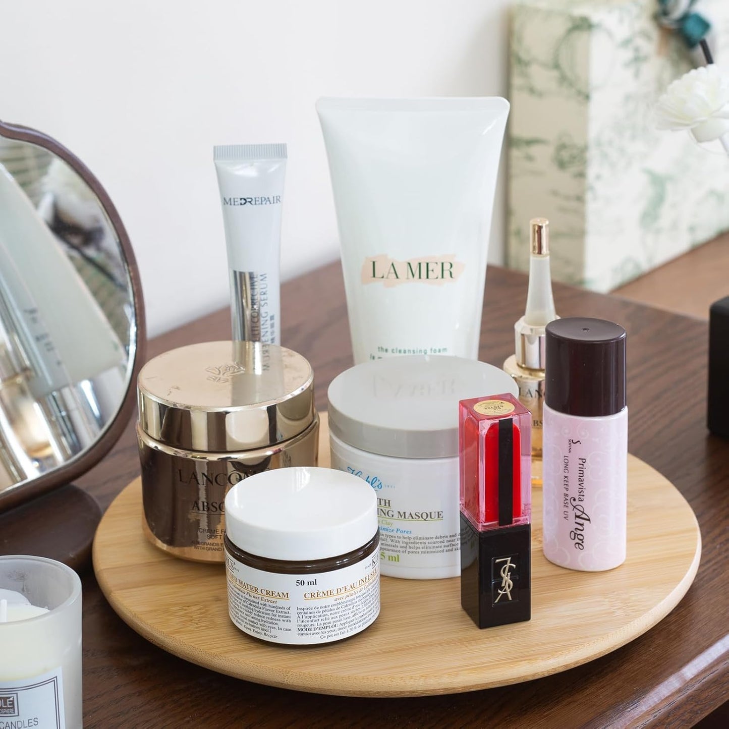 10 Inch Bamboo Wood Lazy Susan Organizer for Cabinet, HENABLE Lazy Susan Spice Rack Turntable Organizer for Pantry, Dining Table, Kitchen, Countertop, Cupboard, Refrigerator, Home Decor