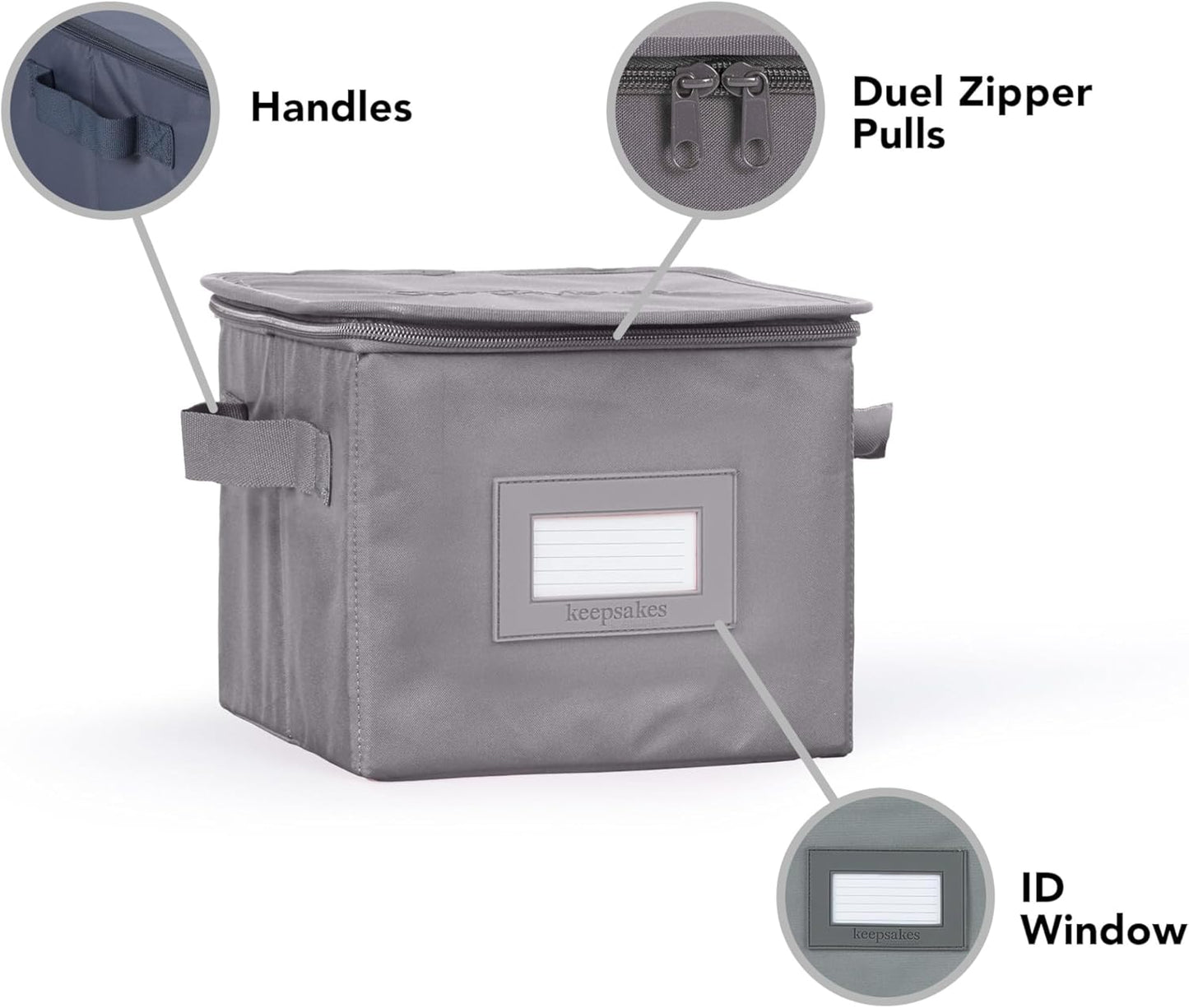 Covermates Keepsakes Dish Storage Box - Stackable, Reinforced Handles, China Storage, Graphite