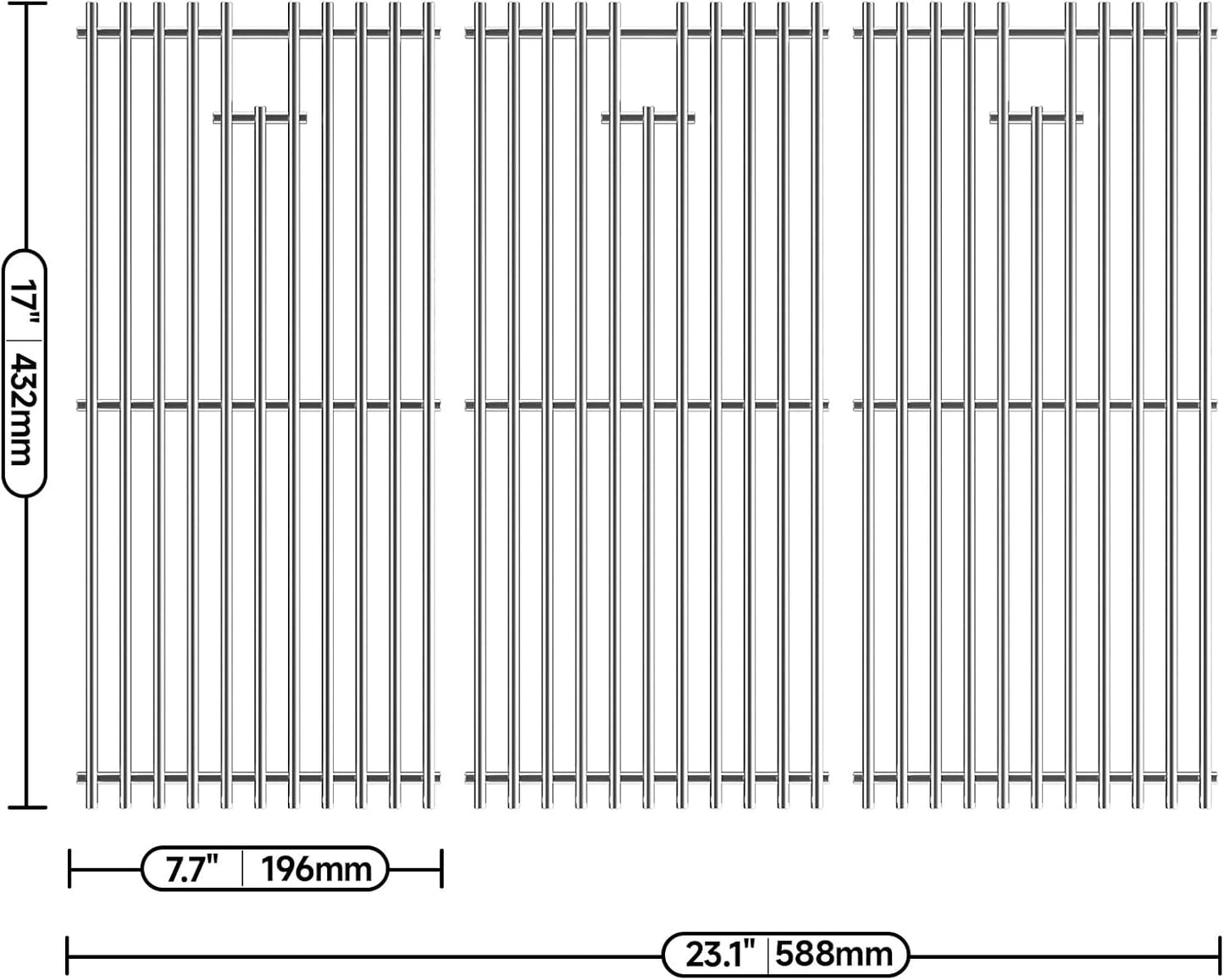 Stainless Steel Cooking Grates for Charbroil Commercial Infrared 463355220 463242516 463242515 466242615 463243016, for 463346017 466242616 463367016 463246018, G466-0025-W1A Replacement Parts
