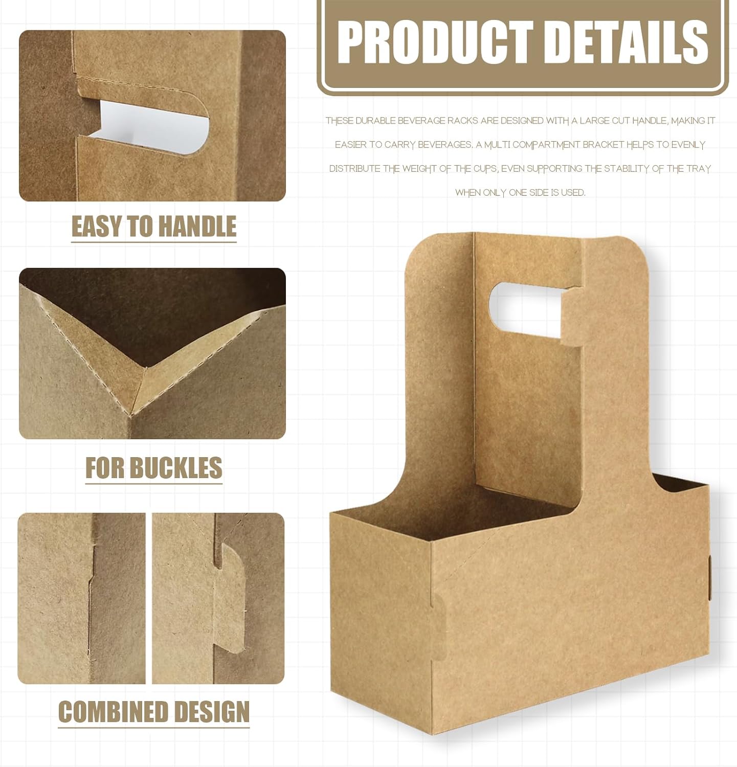 2 Cup Disposable Drink Carrier for Delivery with Handle,15 Count Kraft Paperboard Cup Holder,Cup Carriers for Hot or Cold Drinks,Coffee Carrier, Food Delivery,Take Out Cup Carriers (Brown)