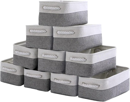 Storage Baskets 12x8x5 inch 10 Pack Fabric Baskets Foldable Storage Bins Decorative Baskets cloth storage baskets Storage Foldable Storage Bin with Rope