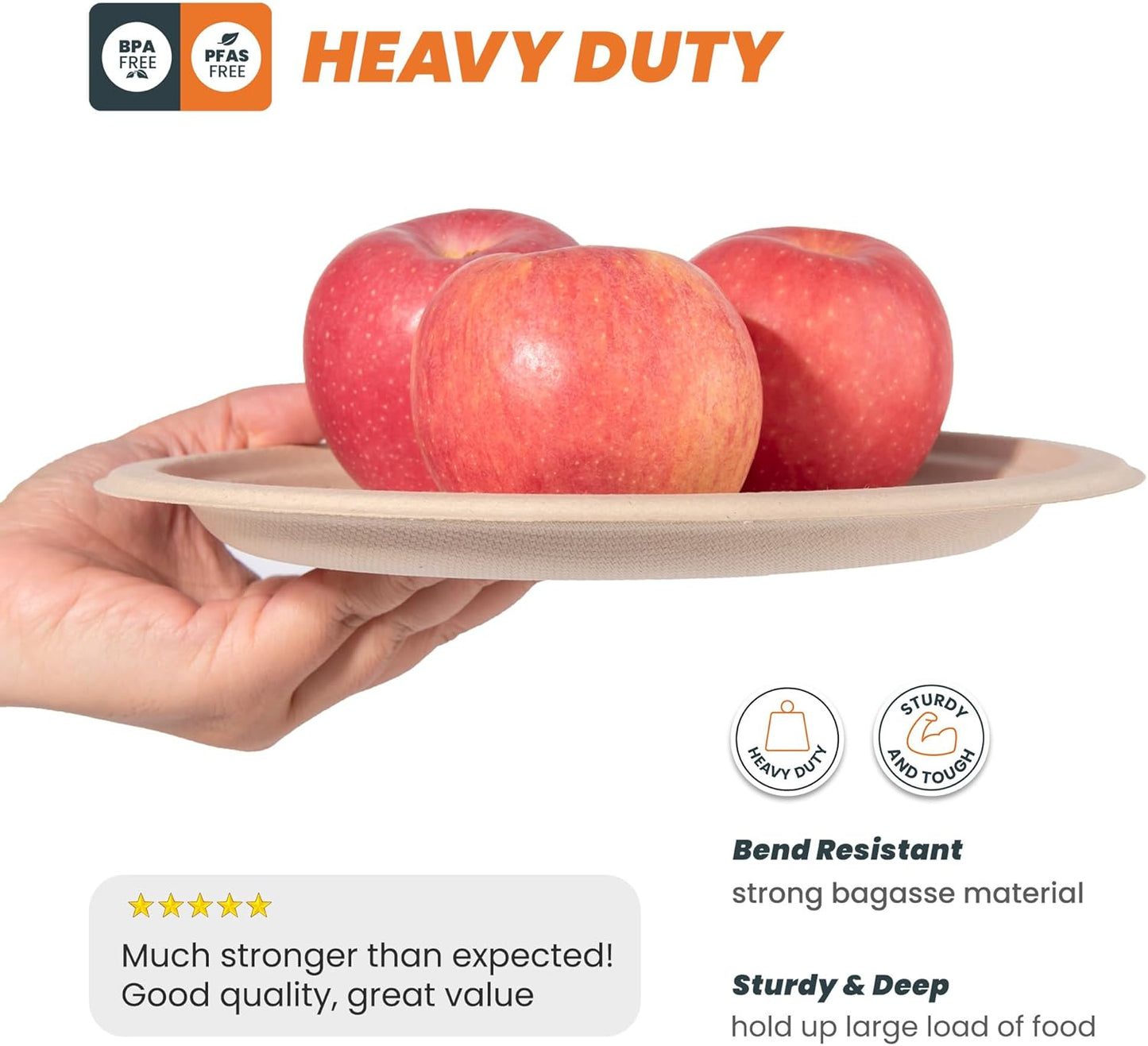 100% Compostable Plates - Disposable, Heavy Duty, Biodegradable, Eco-Friendly (Natural, 9 inch, 125-Count)