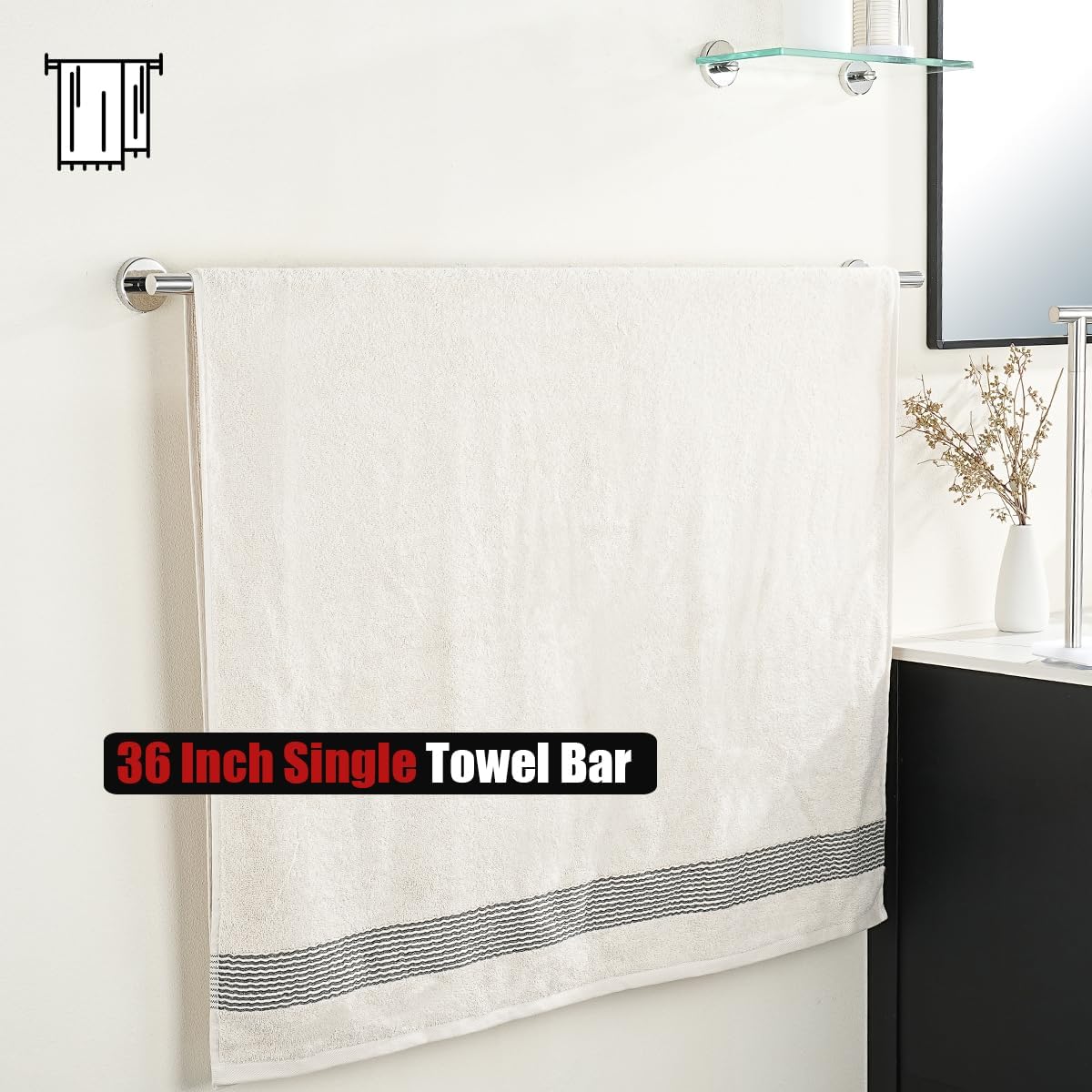 JQK Bath Towel Bar Chrome, 36 Inch 304 Stainless Steel Thicken 1mm Single Towel Rack for Bathroom, Towel Holder (Polished Chrome) Wall Mount, 39 in Total Length, TB110L36-CH