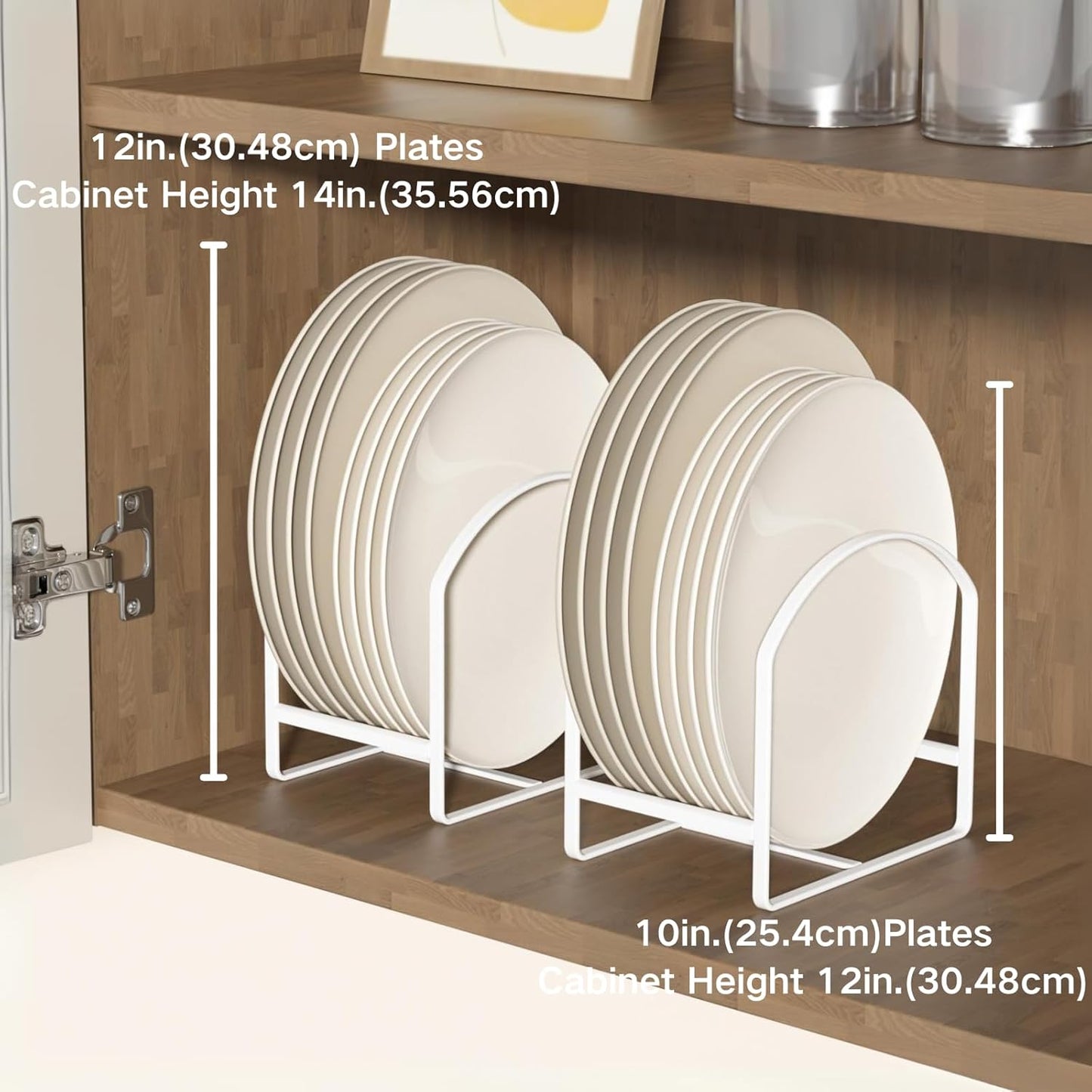 2 Pack Kitchen Plate Holder Organizer for Cabinet Space Saver Dinner Dish Storage Rack Upright Dish Drying Racks Metal Plate Dish Racks Stand for Cupboard and Countertop Rustproof Large White